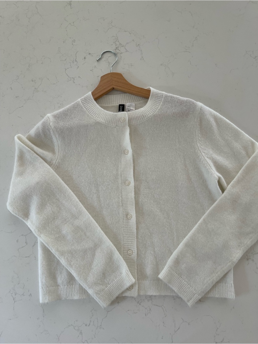 H&M Crewneck Button-Front White Women's cardigan